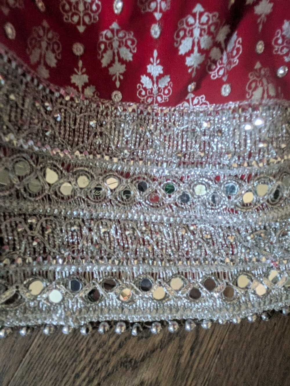 Priya Red Embellished Lehenga Skirt XL | Mirror Work | Wedding & Festive Wear - Picture 3 of 5